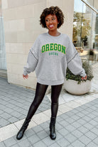 OREGON DUCKS COMPETITIVE EDGE FLEECE PULLOVER WITH JEWEL SLEEVE EMBELLISHMENTS