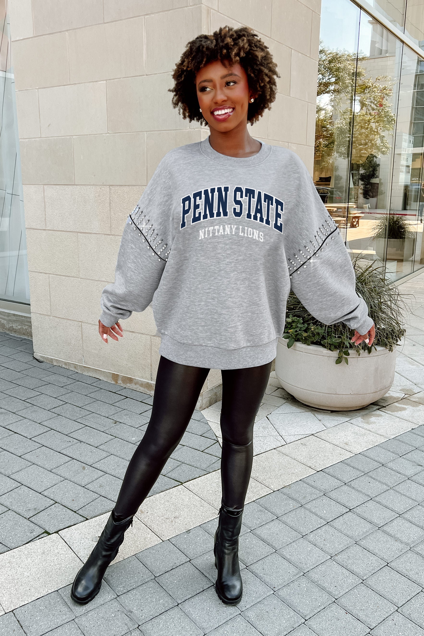 PENN STATE NITTANY LIONS COMPETITIVE EDGE FLEECE PULLOVER WITH JEWEL SLEEVE EMBELLISHMENTS