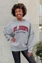 ST. JOHN'S RED STORM COMPETITIVE EDGE FLEECE PULLOVER WITH JEWEL SLEEVE EMBELLISHMENTS