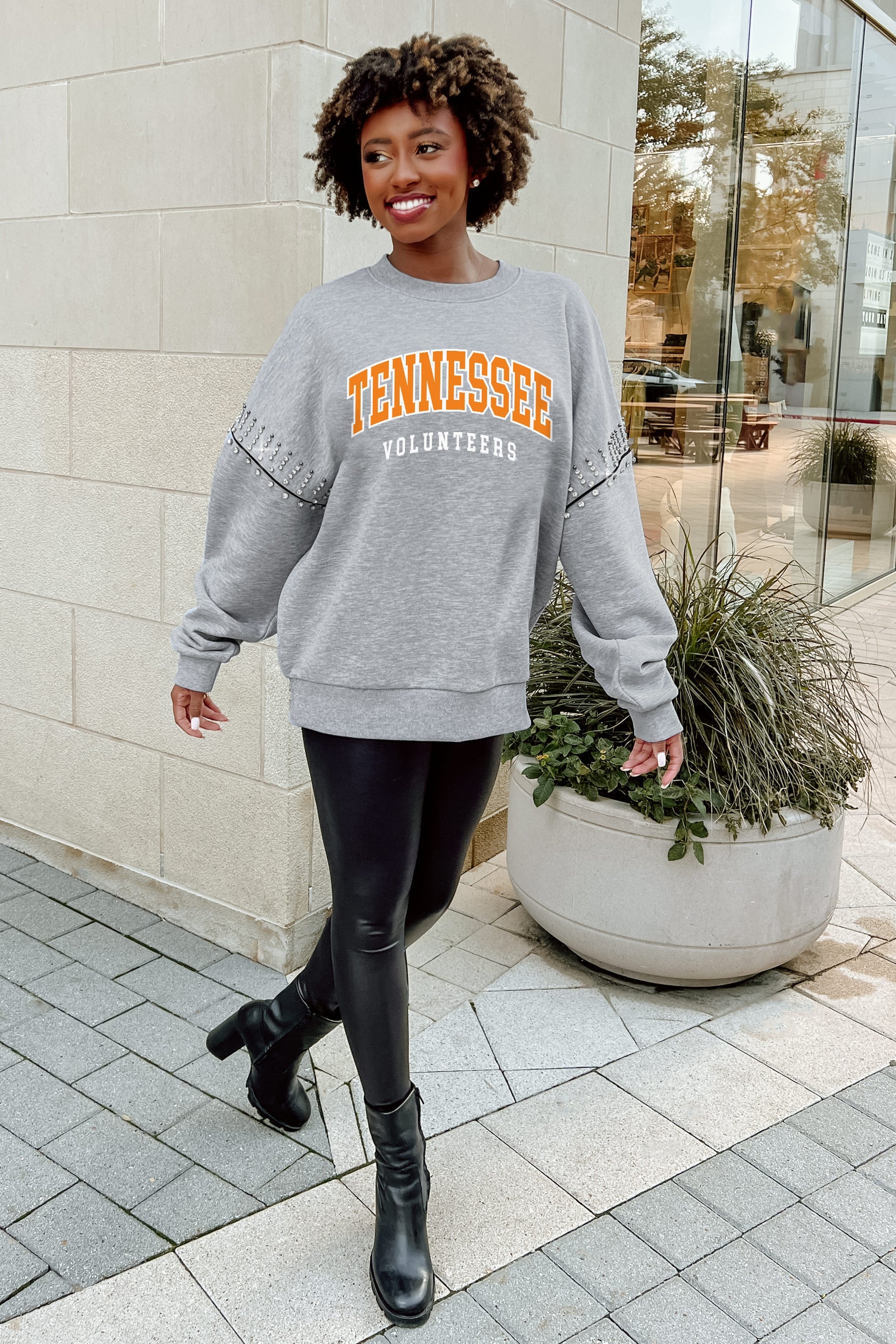 TENNESSEE VOLUNTEERS COMPETITIVE EDGE FLEECE PULLOVER WITH JEWEL SLEEVE EMBELLISHMENTS