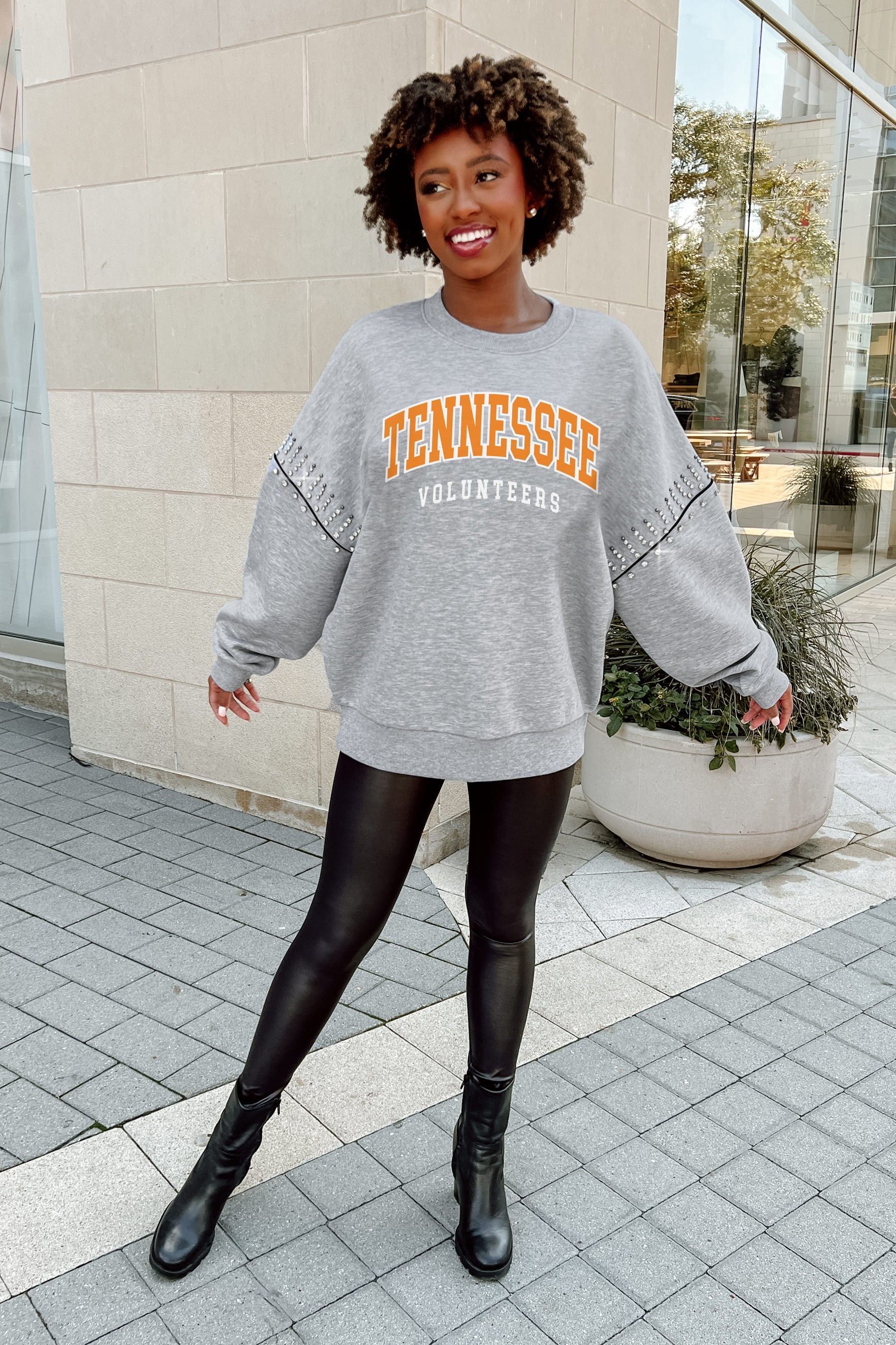 TENNESSEE VOLUNTEERS COMPETITIVE EDGE FLEECE PULLOVER WITH JEWEL SLEEVE EMBELLISHMENTS