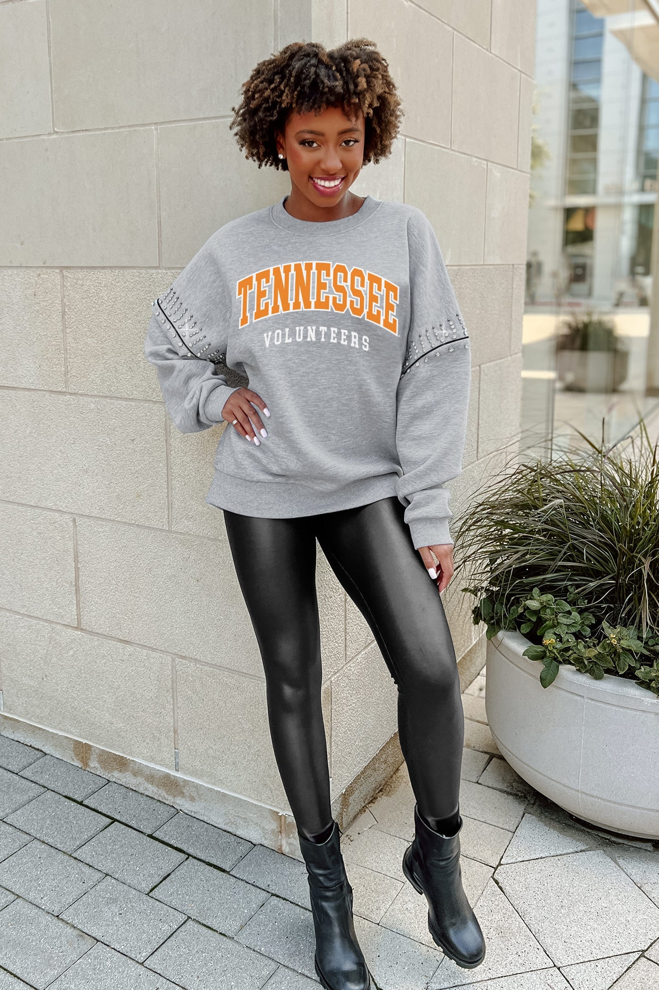 TENNESSEE VOLUNTEERS COMPETITIVE EDGE FLEECE PULLOVER WITH JEWEL SLEEVE EMBELLISHMENTS