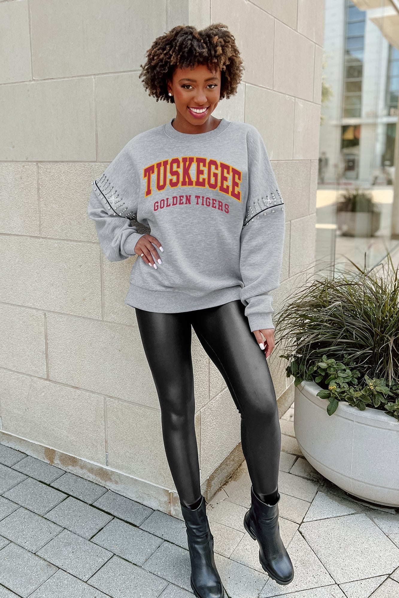 TUSKEGEE GOLDEN TIGERS COMPETITIVE EDGE FLEECE PULLOVER WITH JEWEL SLEEVE EMBELLISHMENTS