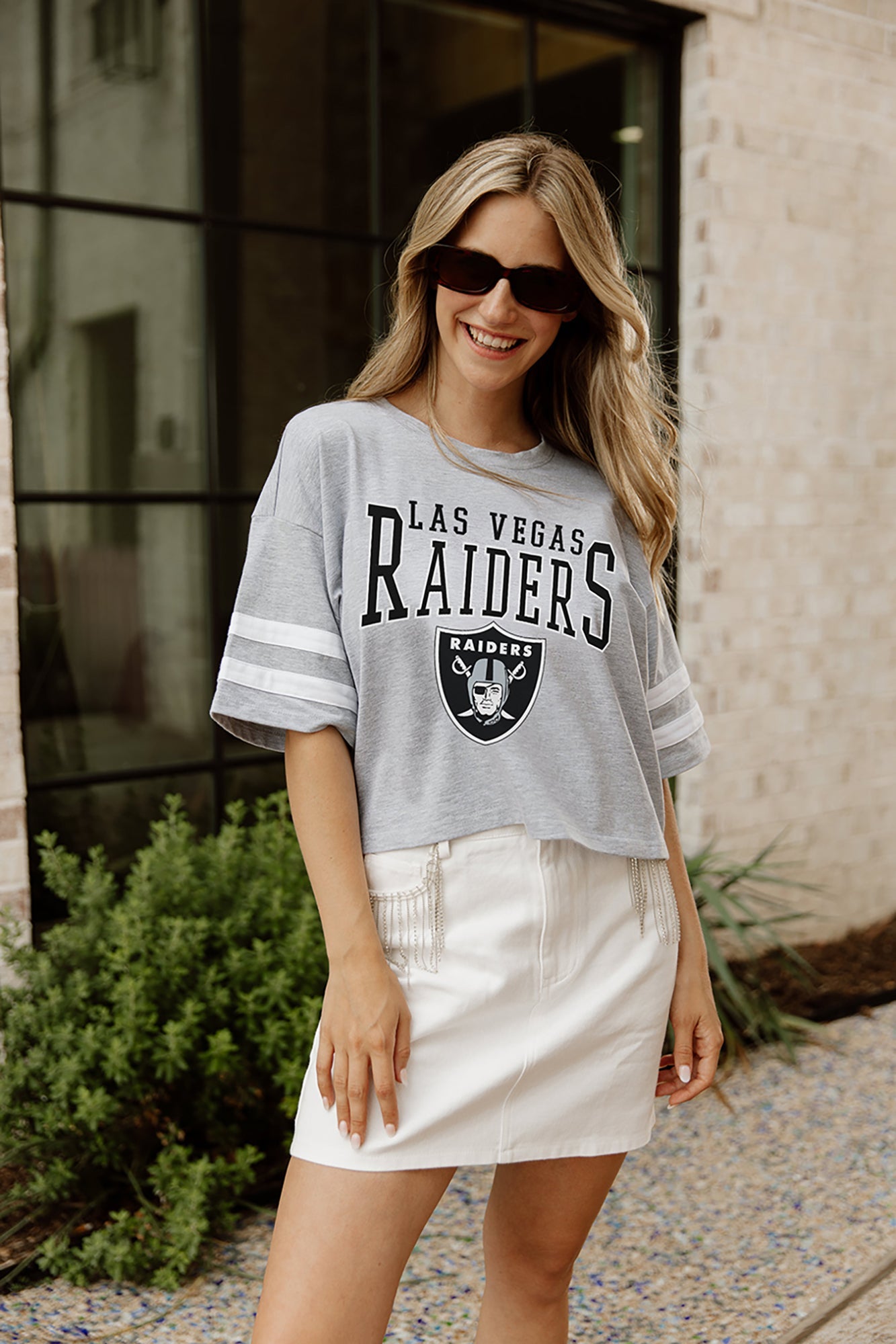 Las Vegas Raiders Womens Team Stripe Property Of V-Neck T-Shirt