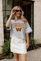 WASHINGTON COMMANDERS GRIDIRON GLAM SHORT SLEEVE CROP TEE WITH SPORT STRIPE DETAIL