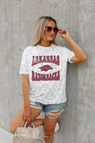 ARKANSAS RAZORBACKS CRUSHING VICTORY SUBTLE LEOPARD PRINT TEE