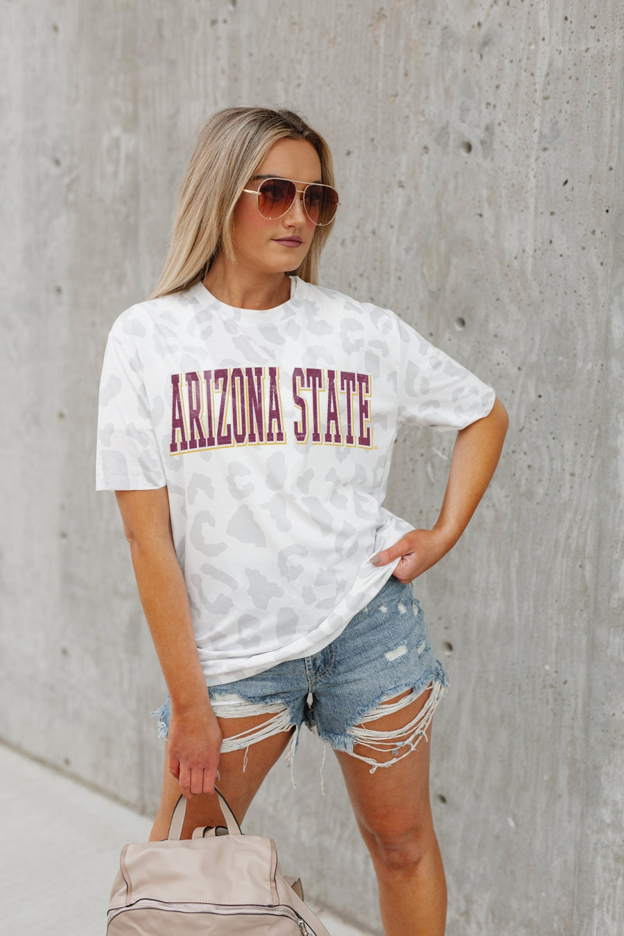 ARIZONA STATE SUN DEVILS BONUS POINTS SUBTLE LEOPARD PRINT TEE