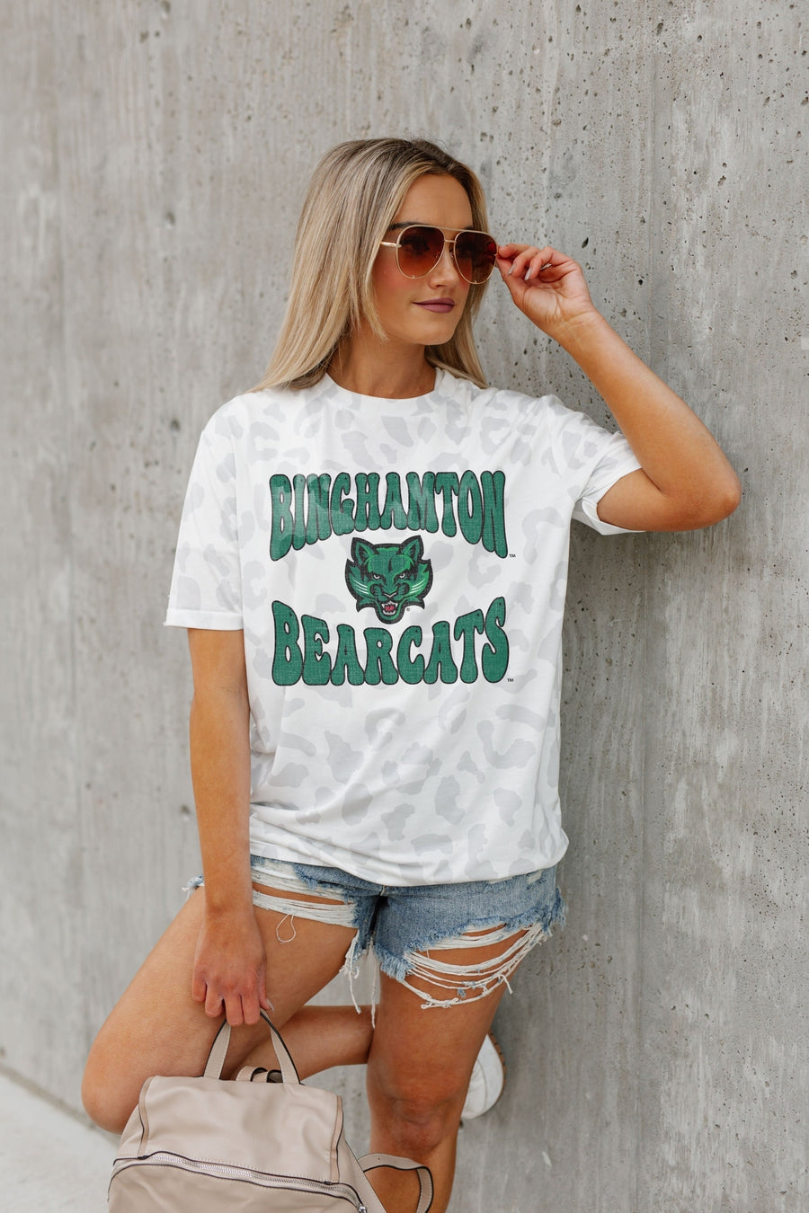 BINGHAMTON BEARCATS CRUSHING VICTORY SUBTLE LEOPARD PRINT TEE