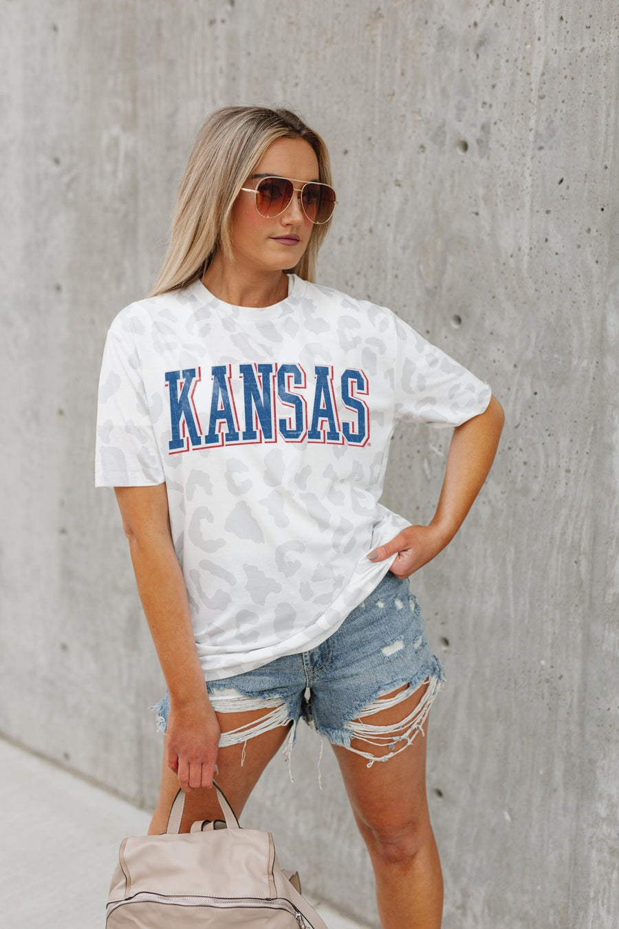 KANSAS JAYHAWKS BONUS POINTS SUBTLE LEOPARD PRINT TEE