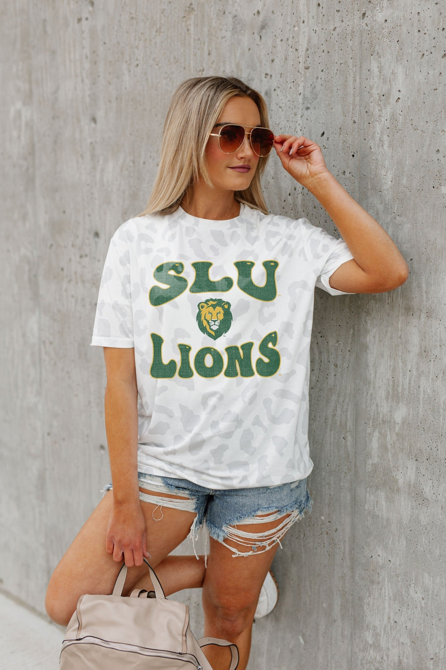 SOUTHEASTERN LOUISIANA LIONS CRUSHING VICTORY SUBTLE LEOPARD PRINT TEE