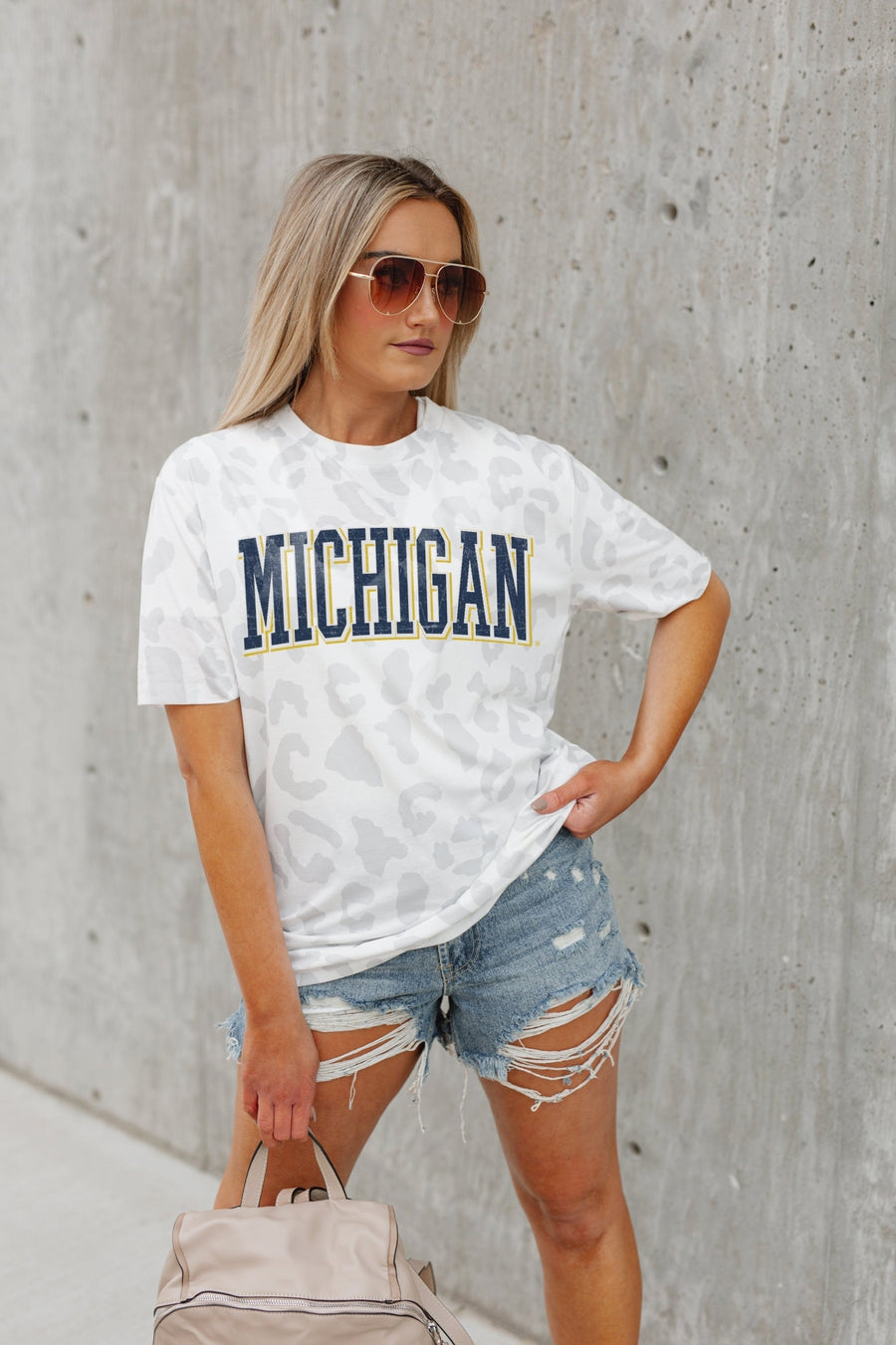 MICHIGAN WOLVERINES BONUS POINTS SUBTLE LEOPARD PRINT TEE