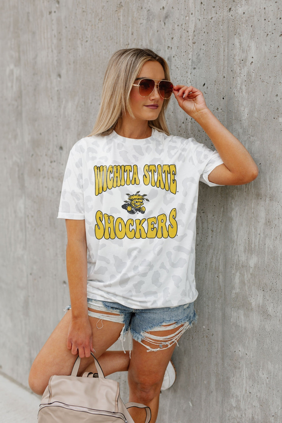 WICHITA STATE SHOCKERS CRUSHING VICTORY SUBTLE LEOPARD PRINT TEE