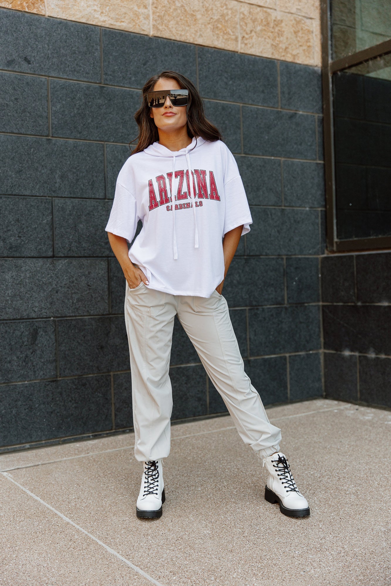 Arizona Cardinals Gameday Couture Women's Gladiator Studded Sleeve Cropped  T-Shirt - Black