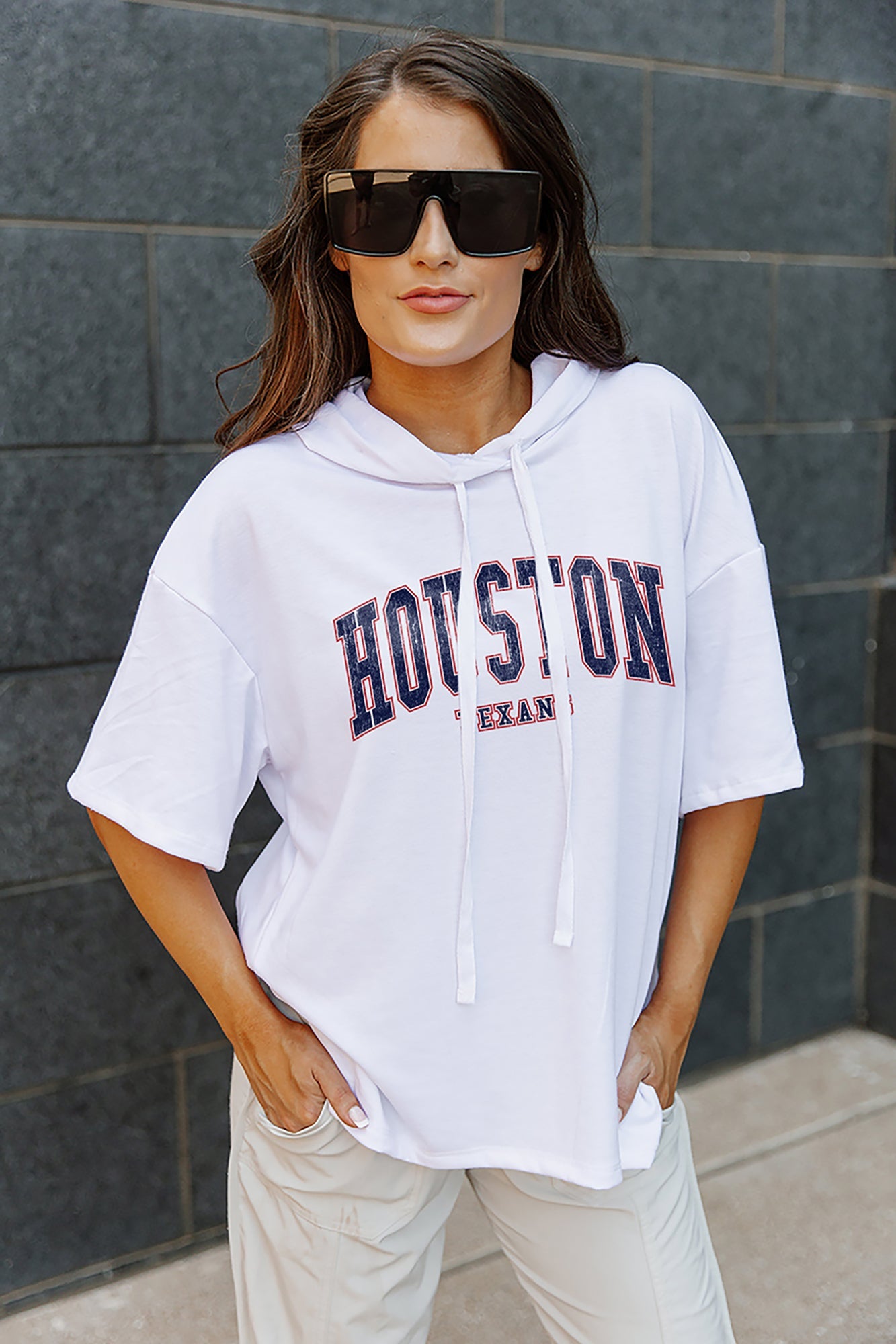 GC x NFL Houston Texans Top Recruit Sporty V-Neck Oversized Side Slit Short Sleeve Top XXL / White