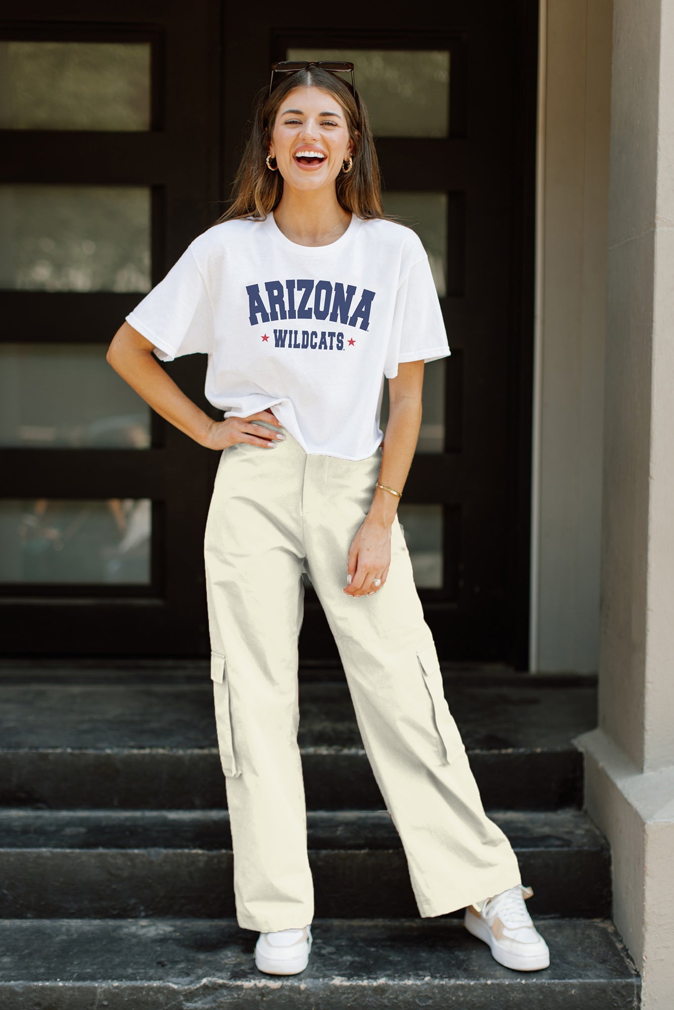 ARIZONA WILDCATS GO TEAM BOX SHOULDER BOYFRIEND TEE BY MADI PREWETT TR –  GAMEDAY COUTURE