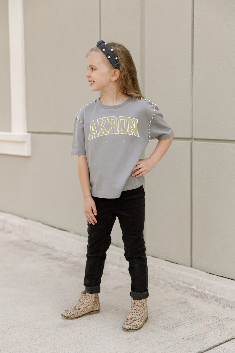 AKRON ZIPS AFTER PARTY KIDS STUDDED SHORT SLEEVE MODERATELY CROPPED TEE