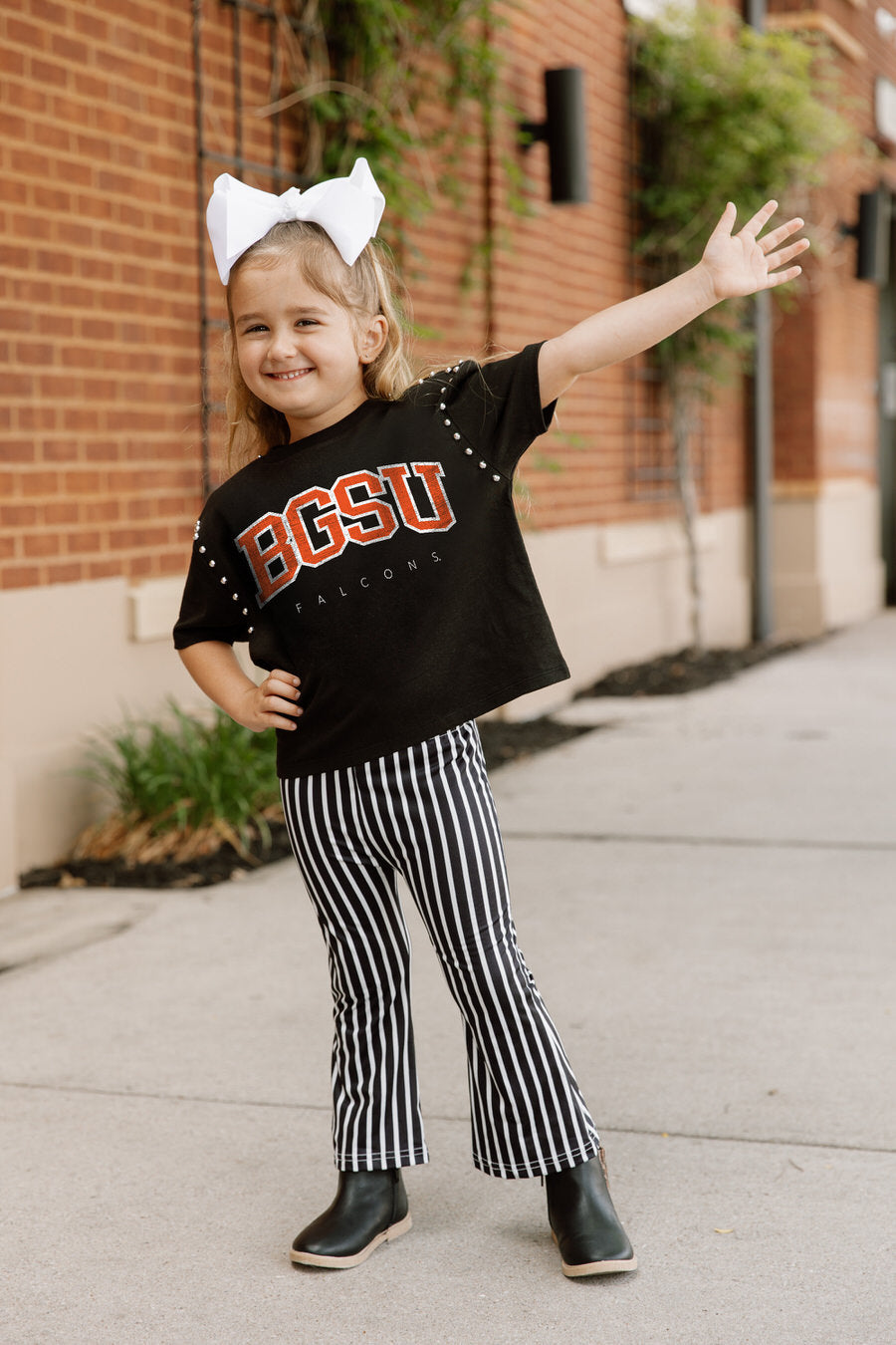 BOWLING GREEN FALCONS AFTER PARTY KIDS STUDDED SHORT SLEEVE MODERATELY CROPPED TEE