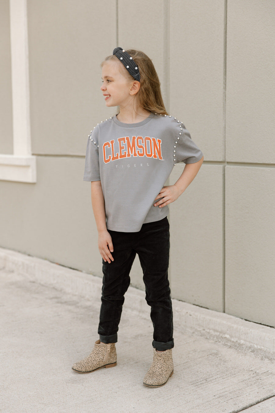 CLEMSON TIGERS AFTER PARTY KIDS STUDDED SHORT SLEEVE MODERATELY CROPPED TEE