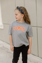 CLEMSON TIGERS AFTER PARTY KIDS STUDDED SHORT SLEEVE MODERATELY CROPPED TEE