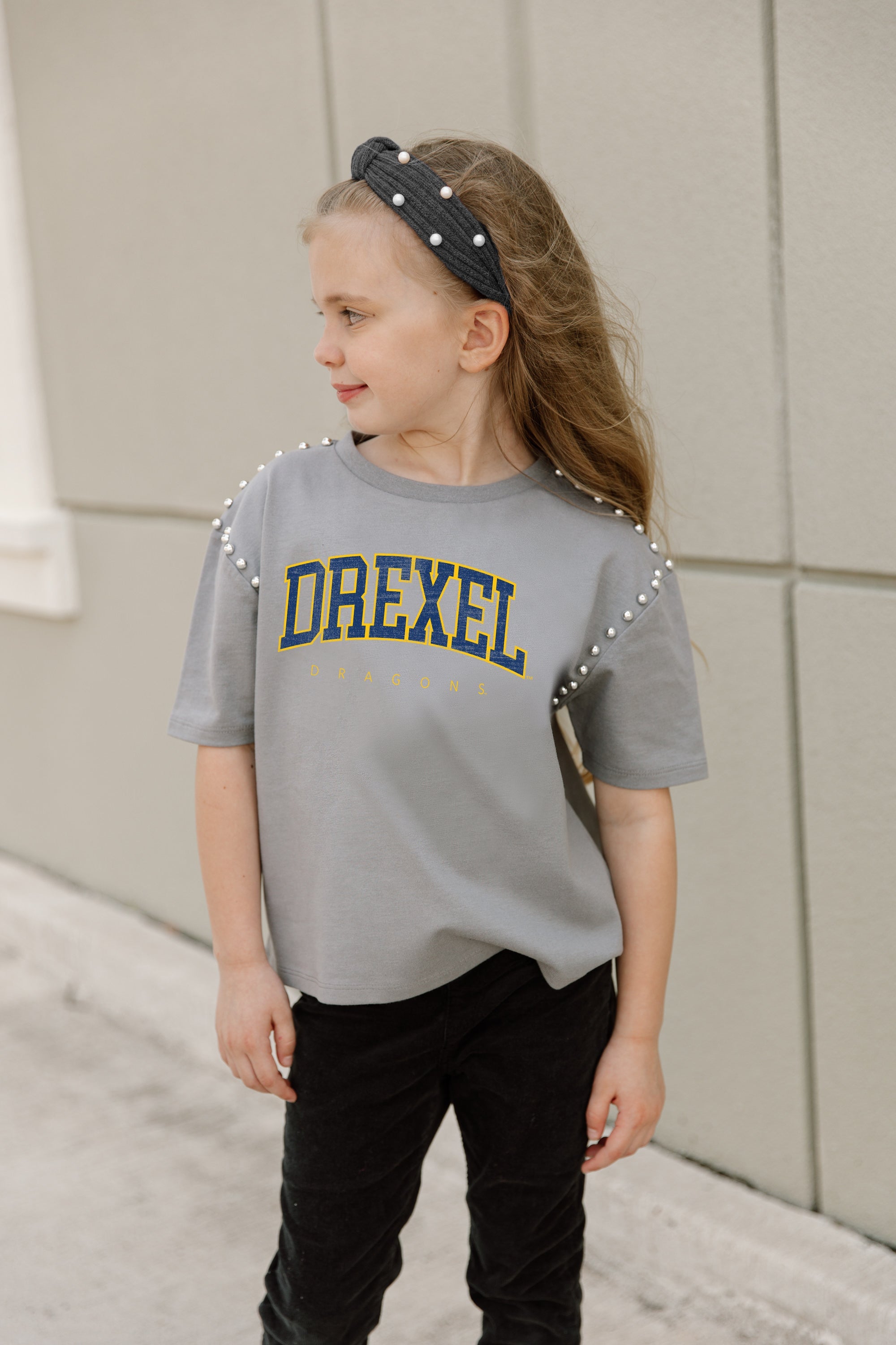 DREXEL UNIVERSITY DRAGONS AFTER PARTY KIDS STUDDED SHORT SLEEVE MODERATELY CROPPED TEE