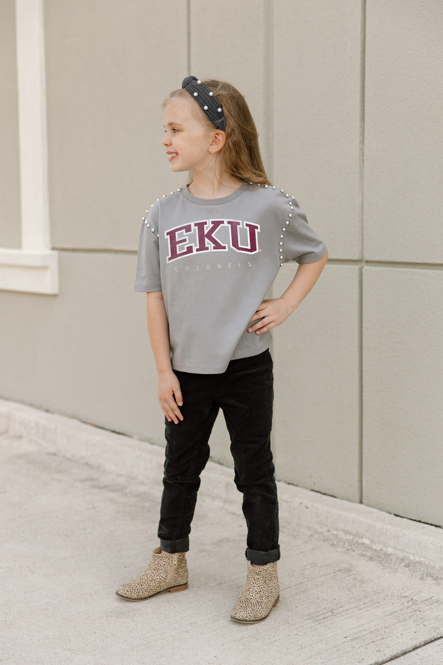 EASTERN KENTUCKY COLONELS AFTER PARTY KIDS STUDDED SHORT SLEEVE MODERATELY CROPPED TEE