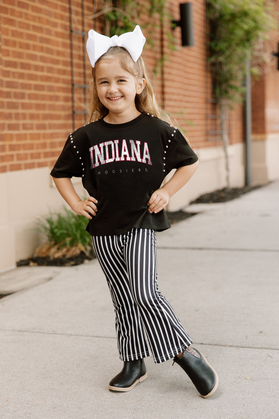 INDIANA HOOSIERS AFTER PARTY KIDS STUDDED SHORT SLEEVE MODERATELY CROPPED TEE