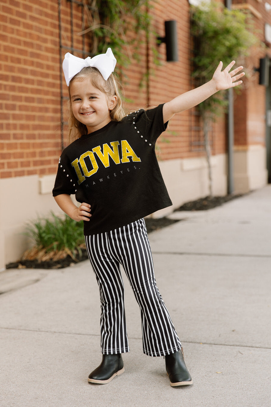 IOWA HAWKEYES AFTER PARTY KIDS STUDDED SHORT SLEEVE MODERATELY CROPPED TEE