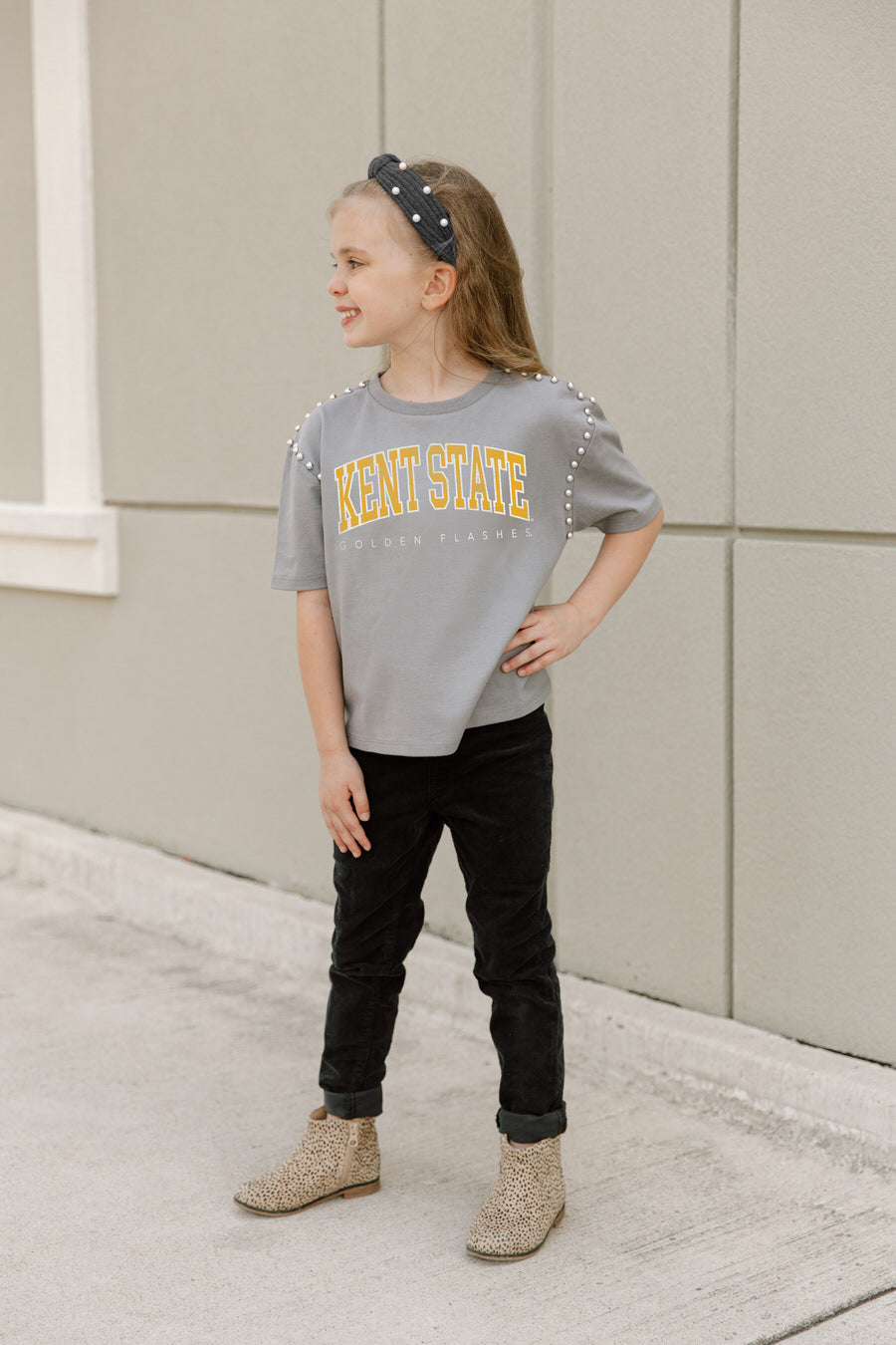 KENT STATE GOLDEN FLASHES AFTER PARTY KIDS STUDDED SHORT SLEEVE MODERATELY CROPPED TEE