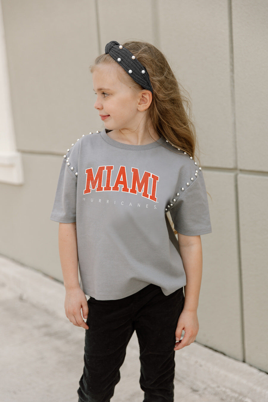 MIAMI HURRICANES AFTER PARTY KIDS STUDDED SHORT SLEEVE MODERATELY CROPPED TEE