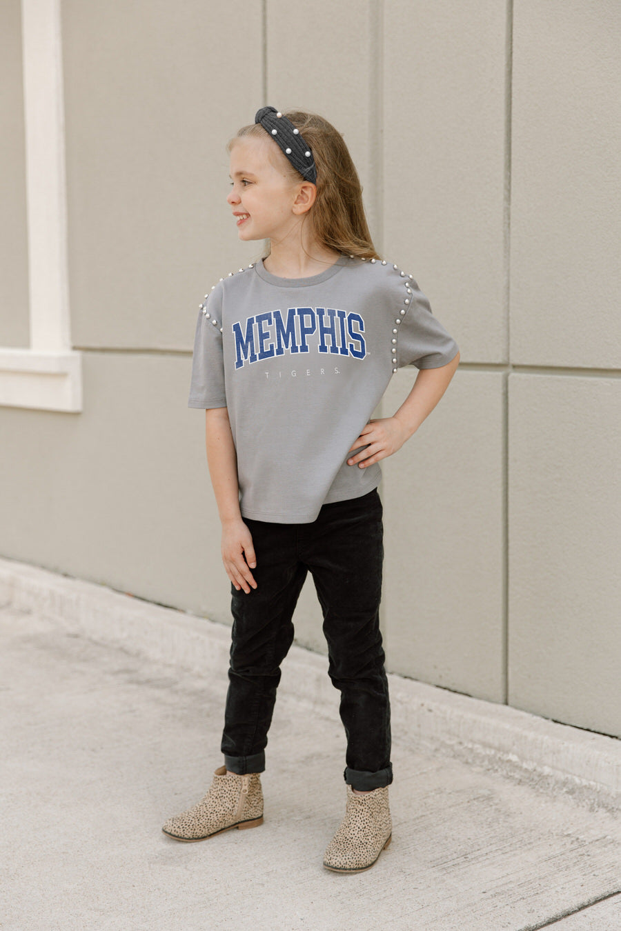 MEMPHIS TIGERS AFTER PARTY KIDS STUDDED SHORT SLEEVE MODERATELY CROPPED TEE