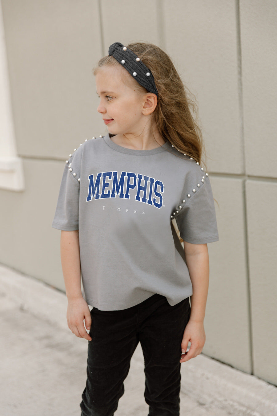 MEMPHIS TIGERS AFTER PARTY KIDS STUDDED SHORT SLEEVE MODERATELY CROPPED TEE