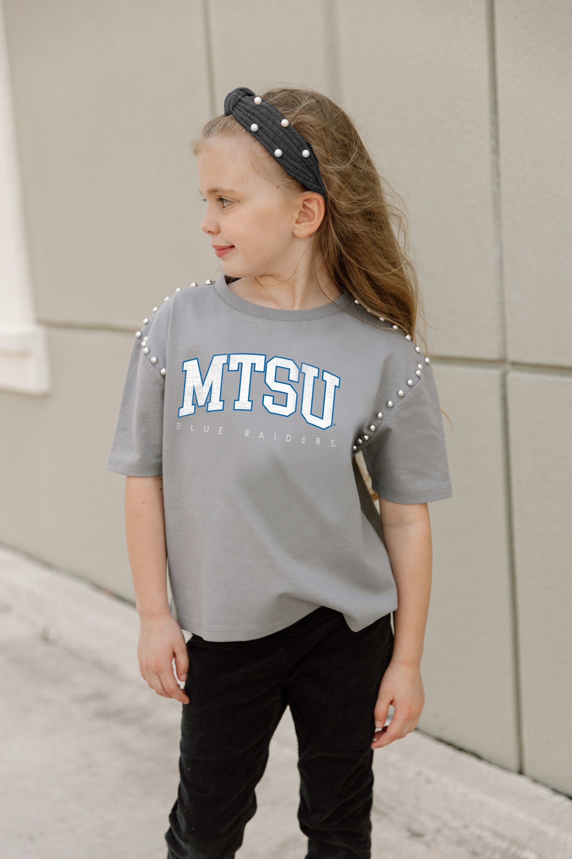 MIDDLE TENNESSEE STATE BLUE RAIDERS AFTER PARTY KIDS STUDDED SHORT SLEEVE MODERATELY CROPPED TEE