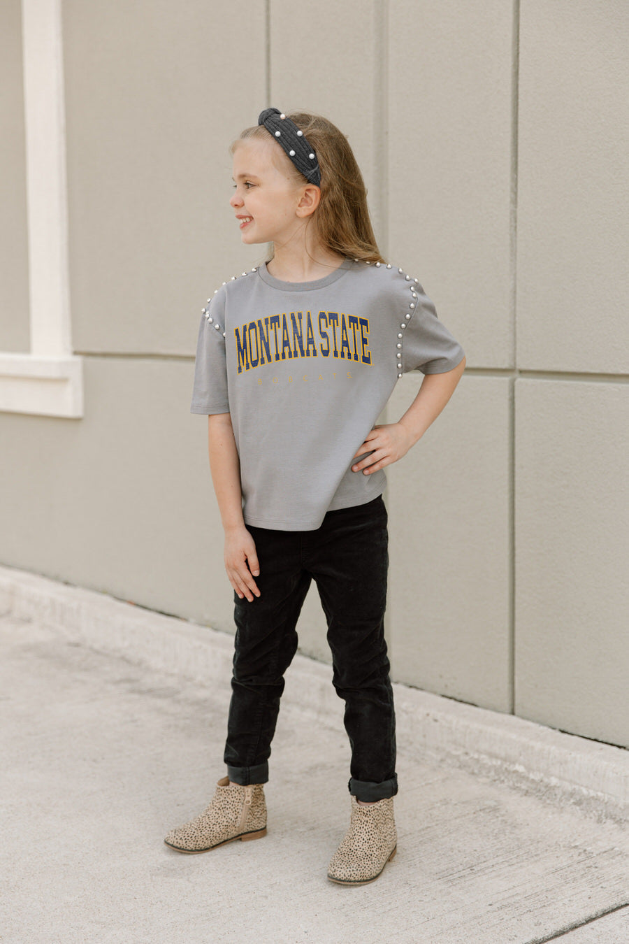 MONTANA STATE BOBCATS AFTER PARTY KIDS STUDDED SHORT SLEEVE MODERATELY CROPPED TEE