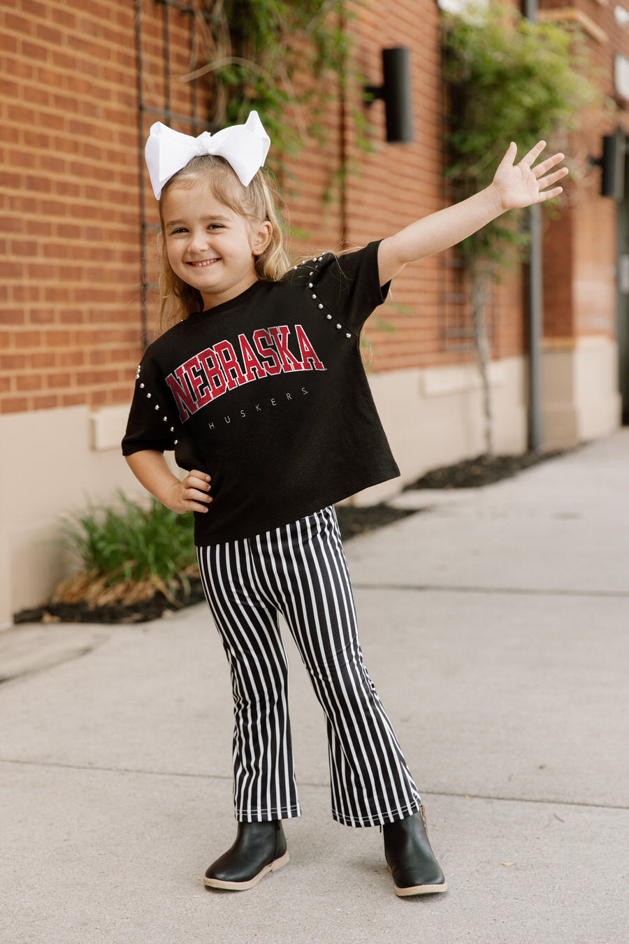 NEBRASKA CORNHUSKERS AFTER PARTY KIDS STUDDED SHORT SLEEVE MODERATELY CROPPED TEE