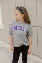 NORTHWESTERN STATE DEMONS AFTER PARTY KIDS STUDDED SHORT SLEEVE MODERATELY CROPPED TEE