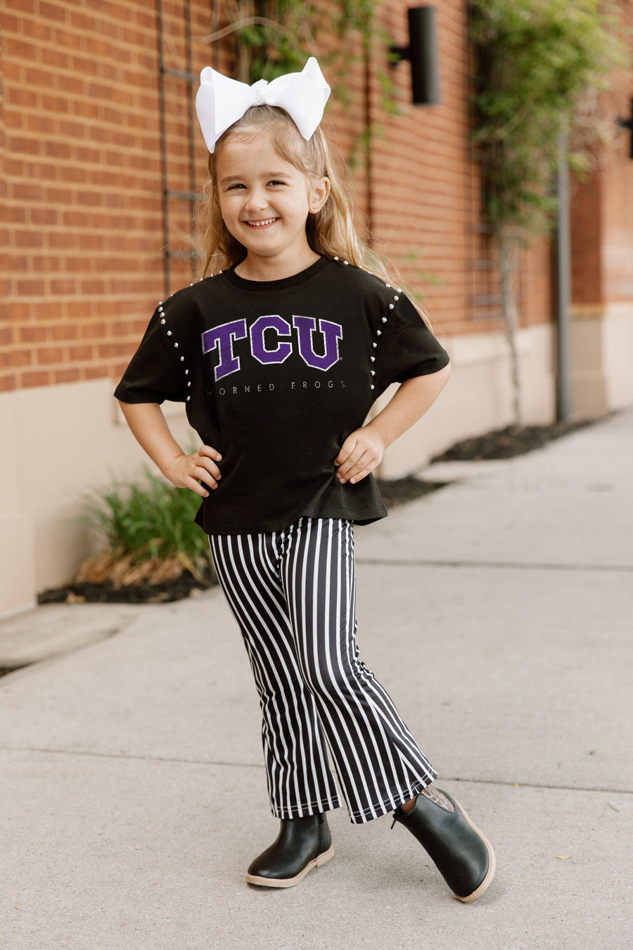 TCU HORNED FROGS AFTER PARTY KIDS STUDDED SHORT SLEEVE MODERATELY CROPPED TEE