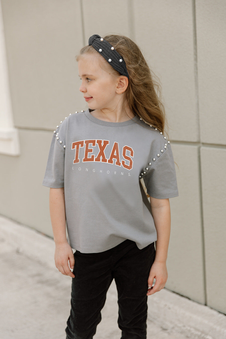 TEXAS LONGHORNS AFTER PARTY KIDS STUDDED SHORT SLEEVE MODERATELY CROPPED TEE