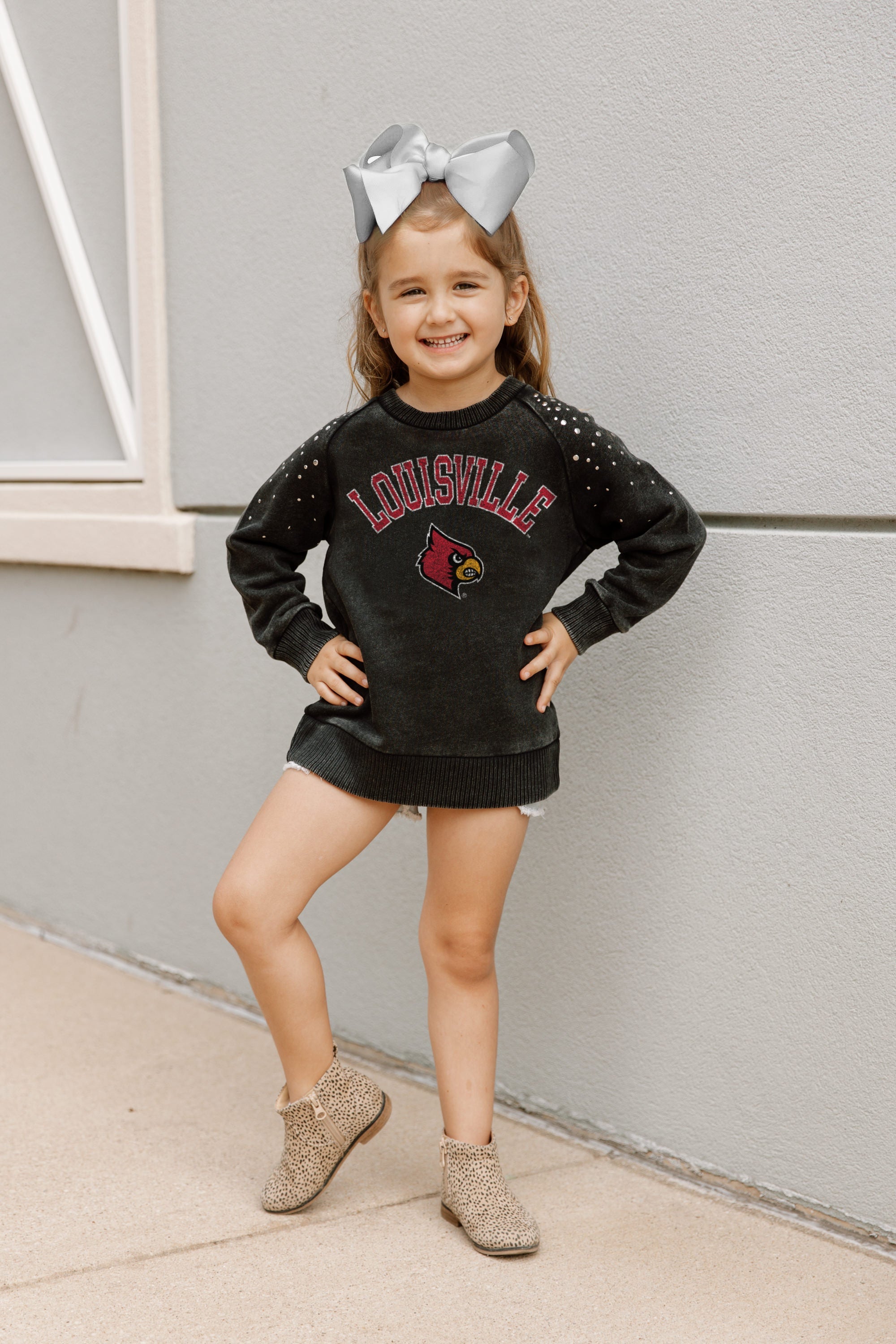 Gameday Couture Louisville Cardinals Girls Youth Charcoal Don't Blink  Studded Long Sleeve T-Shirt