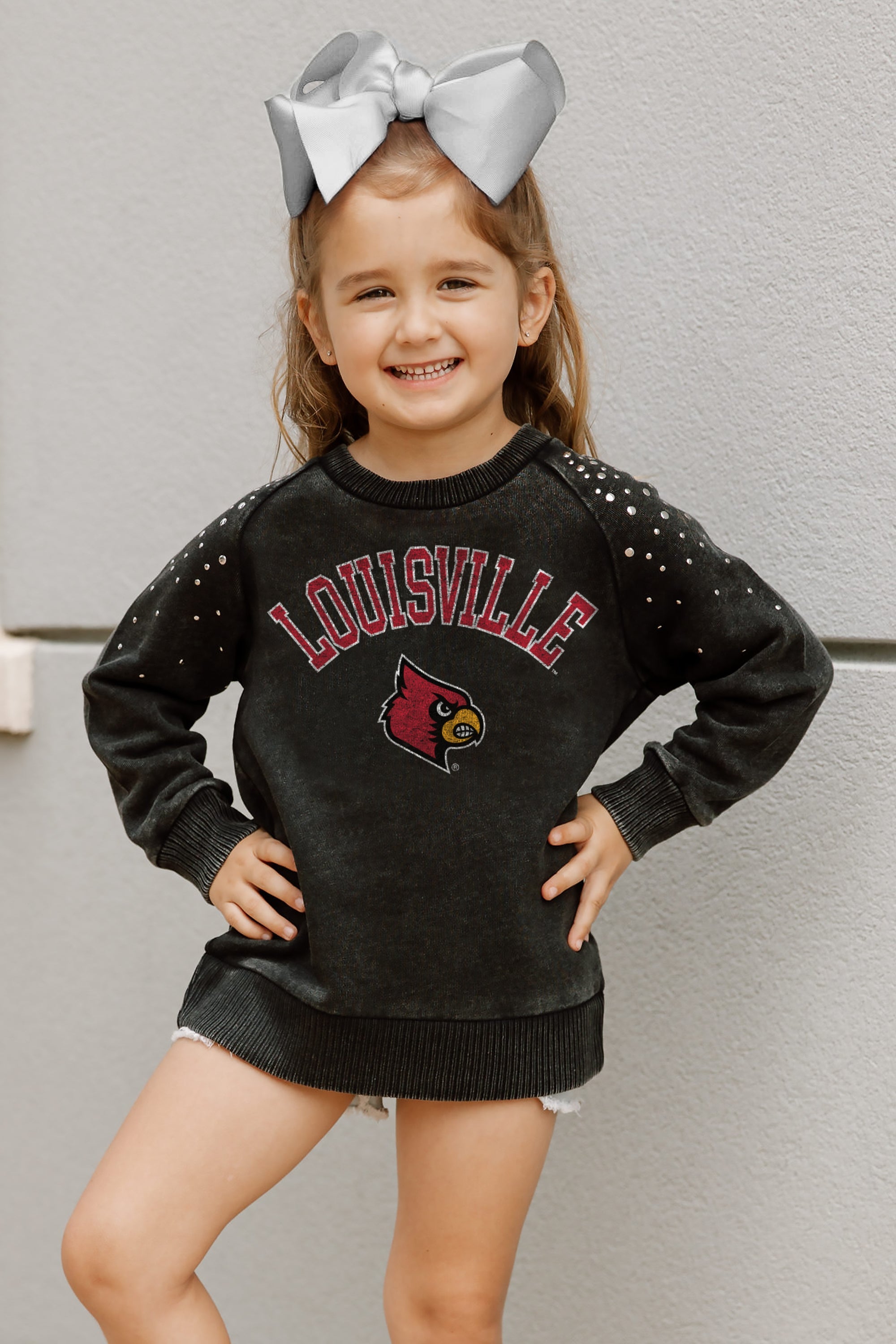 Gameday Couture Louisville Cardinals Girls Youth Charcoal Don't Blink  Studded Long Sleeve T-Shirt