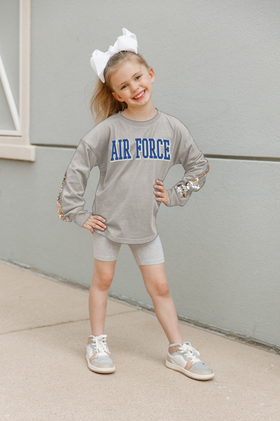 AIR FORCE FALCONS GUESS WHO'S BACK KIDS SEQUIN YOKE PULLOVER