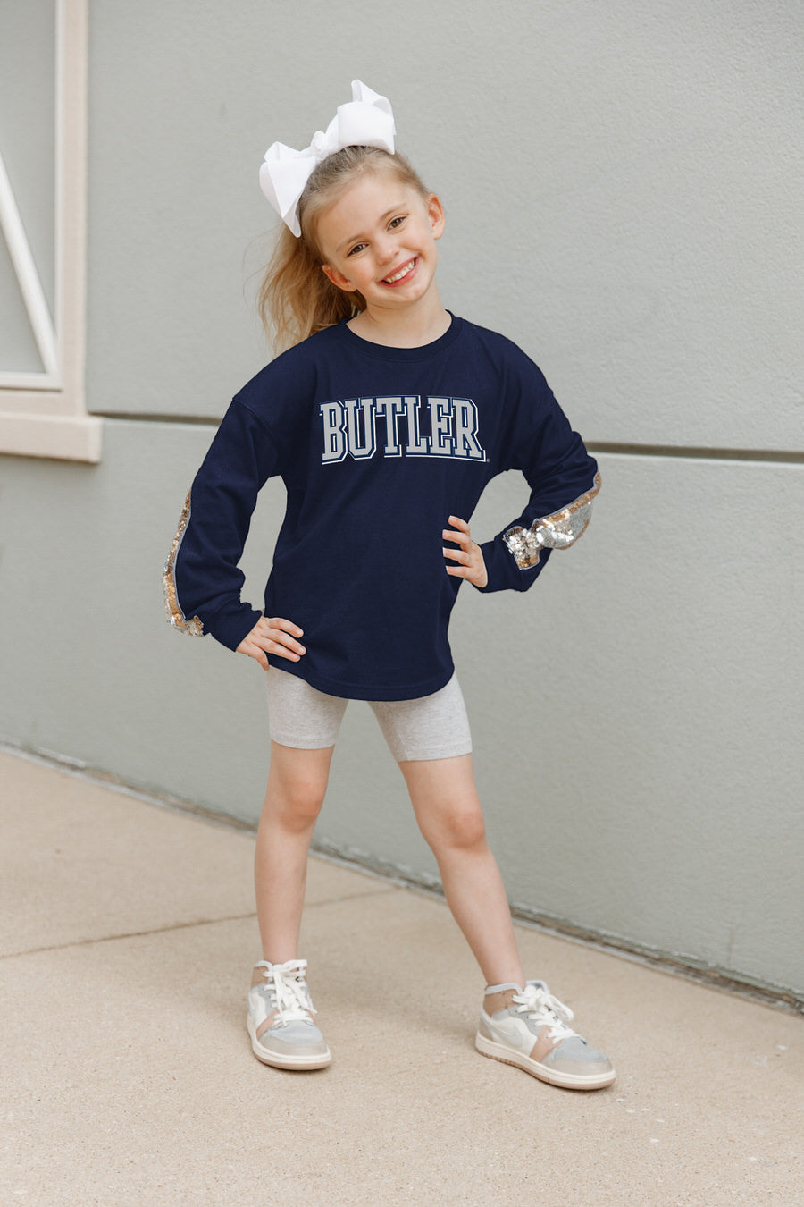 BUTLER BULLDOGS GUESS WHO'S BACK KIDS SEQUIN YOKE PULLOVER