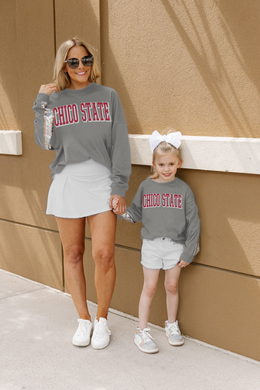 CHICO STATE WILDCATS GUESS WHO'S BACK KIDS SEQUIN YOKE PULLOVER