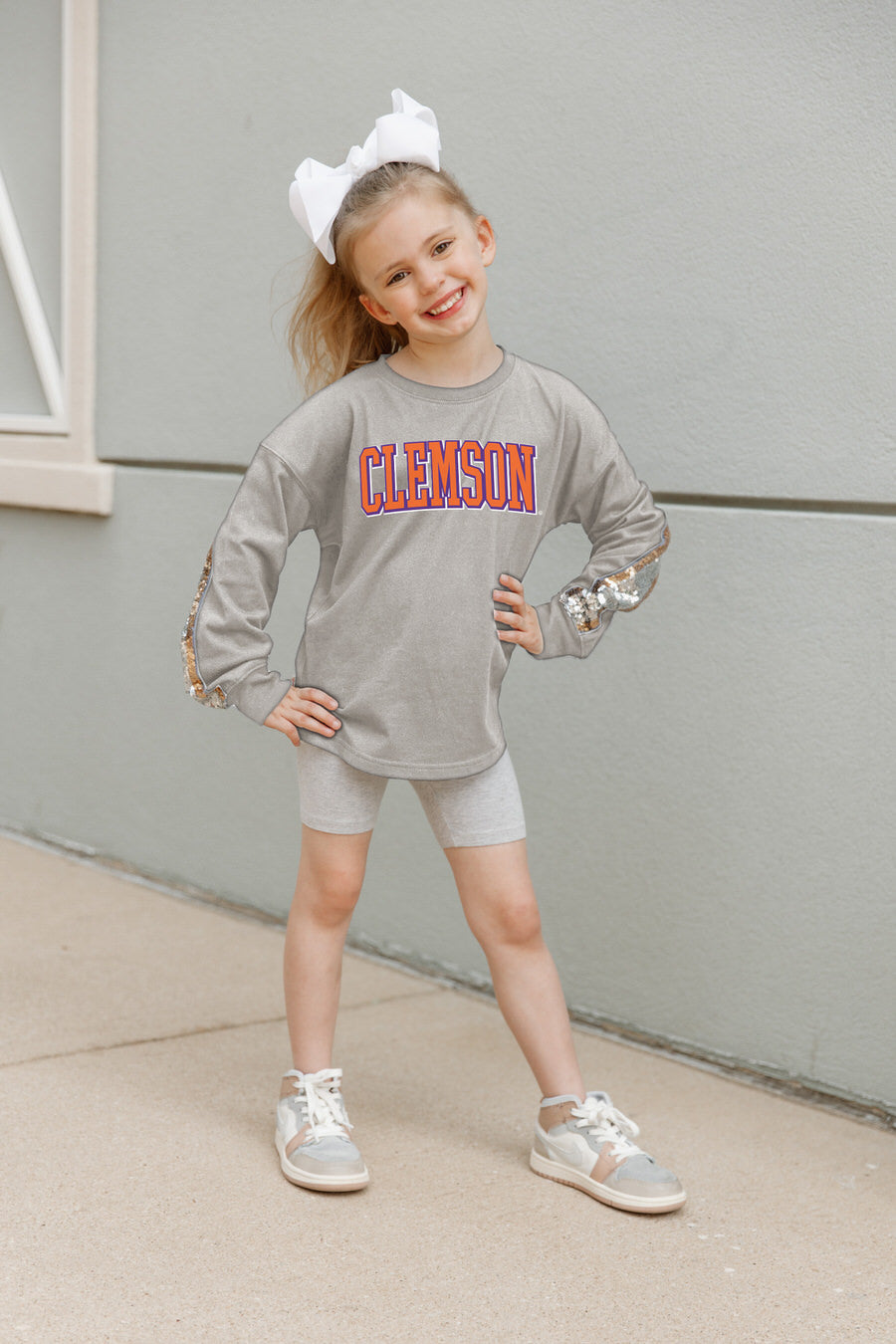 CLEMSON TIGERS GUESS WHO'S BACK KIDS SEQUIN YOKE PULLOVER