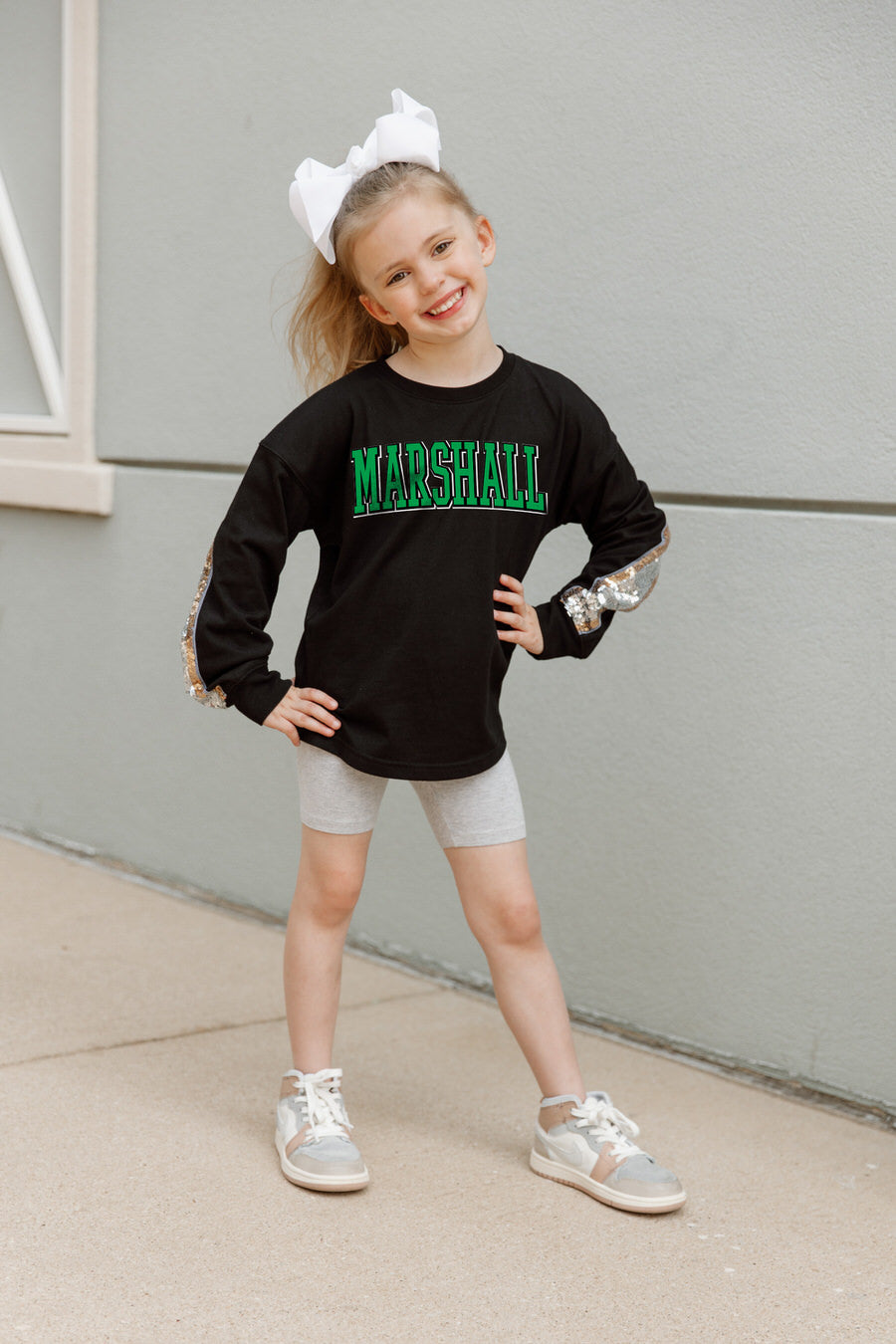 MARSHALL THUNDERING HERD GUESS WHO'S BACK KIDS SEQUIN YOKE PULLOVER