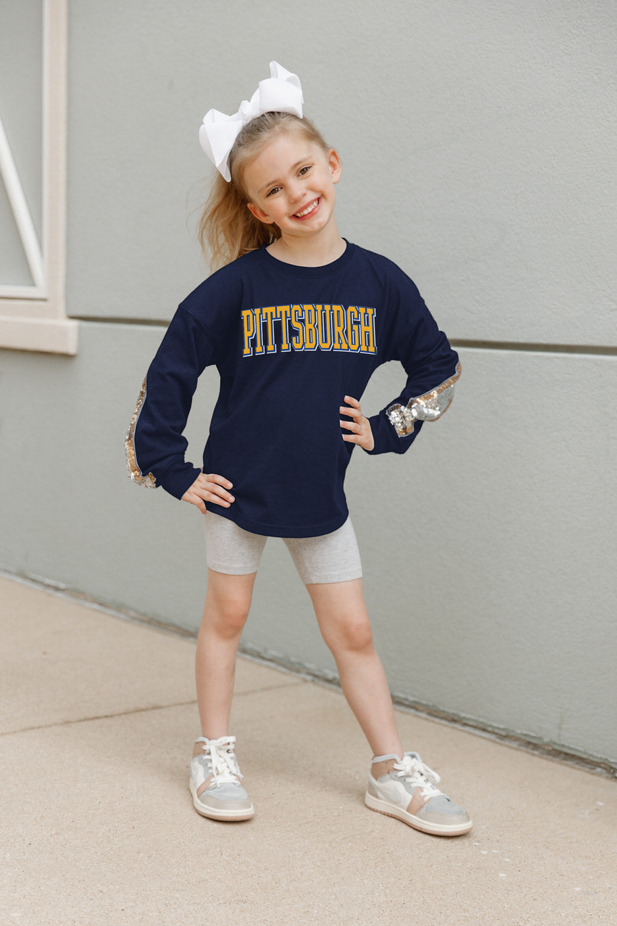 PITTSBURGH PANTHERS GUESS WHO'S BACK KIDS SEQUIN YOKE PULLOVER