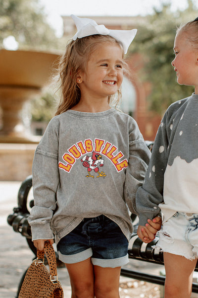 Girls Youth Gameday Couture Gray Louisville Cardinals Faded Wash Pullover Top Size: Small