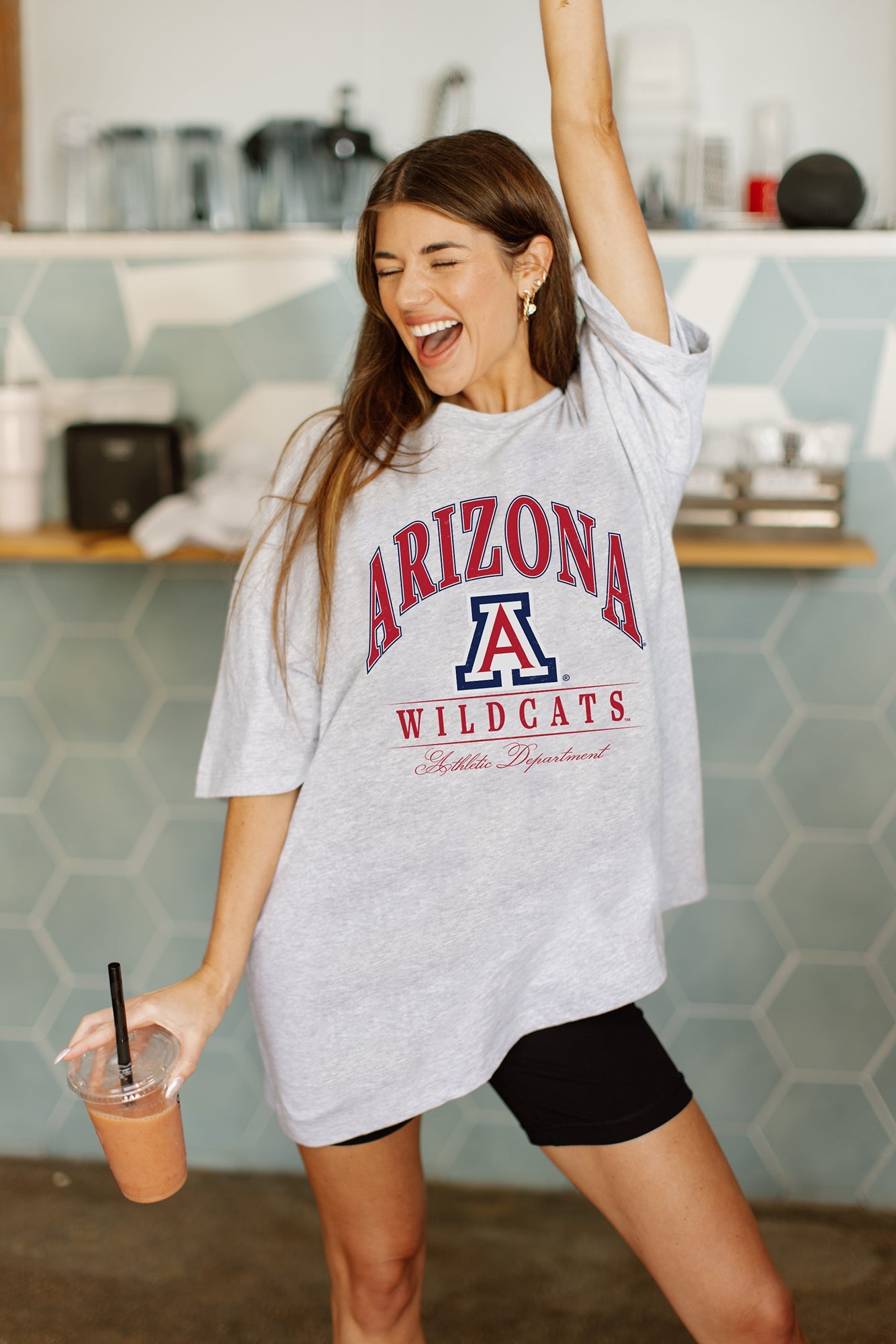 ARIZONA WILDCATS GO TEAM BOX SHOULDER BOYFRIEND TEE BY MADI PREWETT TR –  GAMEDAY COUTURE