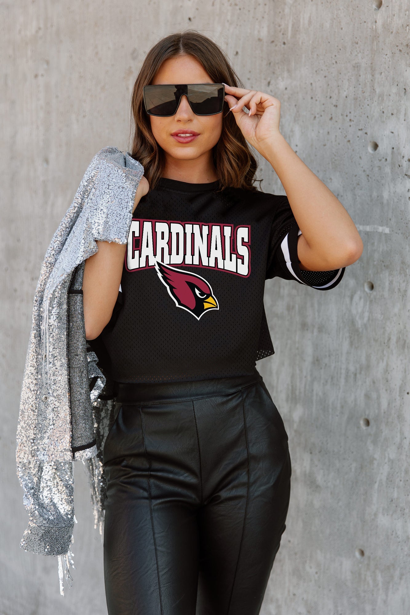 ARIZONA CARDINALS AUTOMATIC DOWN LIGHTWEIGHT SPORTY TOP WITH STRIPED SLEEVE DETAIL