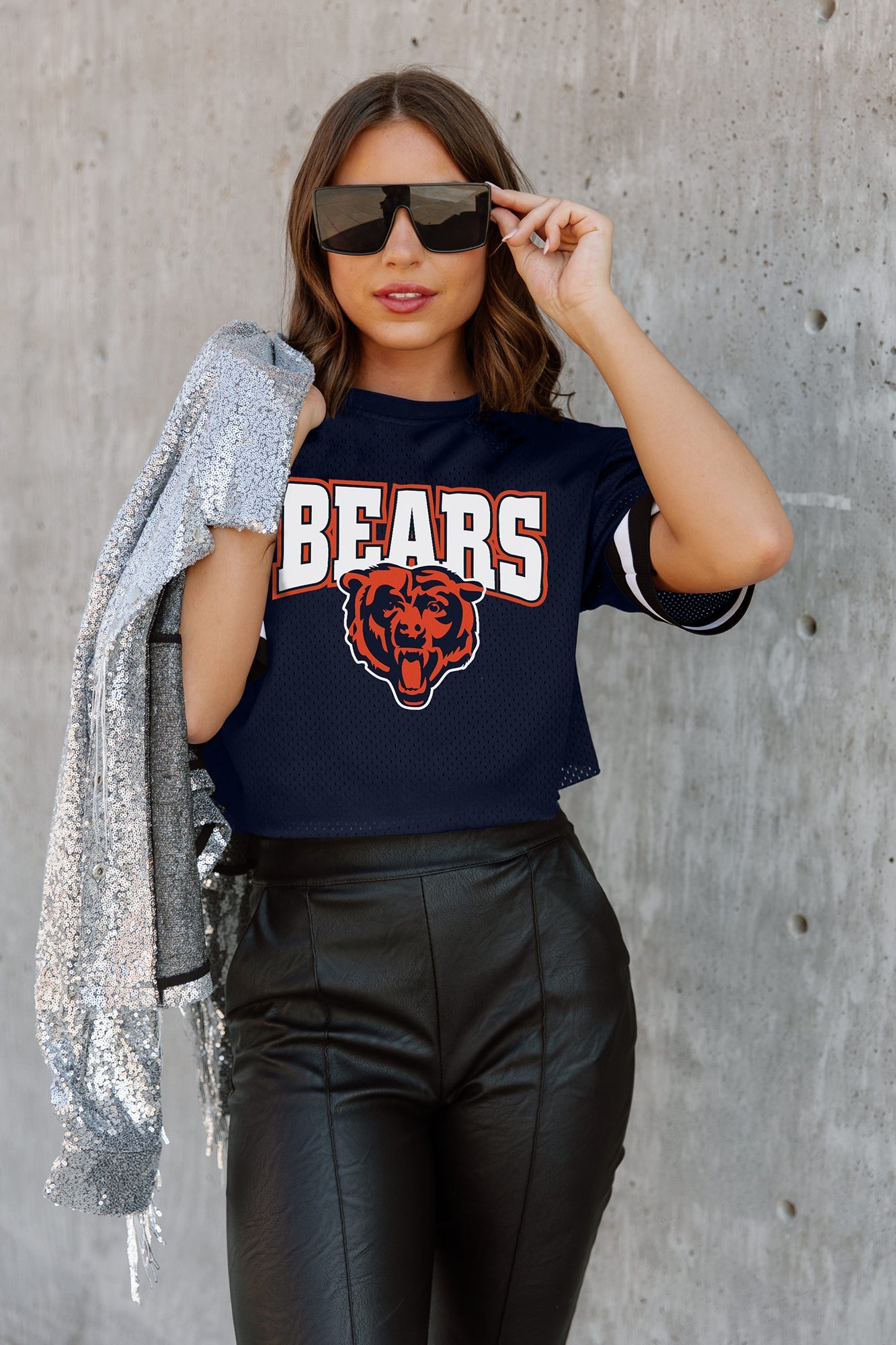 GC x NFL Chicago Bears Automatic Down Lightweight Sporty Top with Striped Sleeve Detail M / Navy