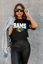 LOS ANGELES RAMS AUTOMATIC DOWN LIGHTWEIGHT SPORTY TOP WITH STRIPED SLEEVE DETAIL